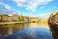 Famous view of the historic Renaissance city of Florence, Ponte Vecchio bridge and Arno river Royalty Free Stock Photo