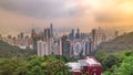 The famous view of Hong Kong from Victoria Peak timelapse. Taken at sunrise while the sun climbs over Kowloon Bay. Royalty Free Stock Photo