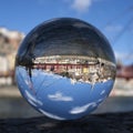 Famous view of Lyon through crystal ball Royalty Free Stock Photo