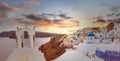 The famous of view point Sunset sky scene at Oia town on Santorini island, Greece Royalty Free Stock Photo