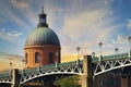 Famous view of Saint-Pierre bridge at sunset Royalty Free Stock Photo