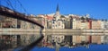 Famous view of Saone river and footbridge in Lyon city Royalty Free Stock Photo