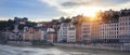 Famous view of Saone river in Lyon city Royalty Free Stock Photo