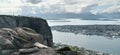 Panoramic view of Tromso city in Norway from Mt. Storsteinen in summer. Royalty Free Stock Photo