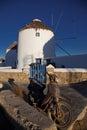 famous view Traditional windmills on the island Mykonos, Greece