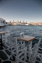 famous view Traditional windmills on the island Mykonos, Greece