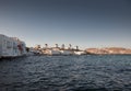 famous view Traditional windmills on the island Mykonos, Greece