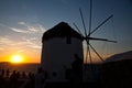 famous view Traditional windmills on the island Mykonos, Greece