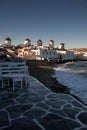 famous view Traditional windmills on the island Mykonos, Greece