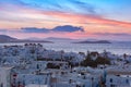 Traditional white windmills at sunset, Mykonos, Greece Royalty Free Stock Photo