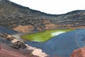 Beautiful view of El Lago Verde. Green lagoon with black sand beach. Lanzarote, El Golfo, Canary Island, Spain, Europe