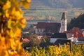 Famous vineyard with church in Spitz, Wachau, Austria Royalty Free Stock Photo