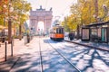 Famous vintage tram in Milan, Lombardia, Italy