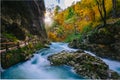 The famous Vintgar gorge Canyon with wooden pats,Bled,Triglav,Slovenia,Europe