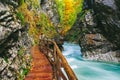 The famous Vintgar gorge Canyon with wooden pats