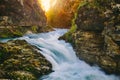 The famous Vintgar gorge Canyon with wooden pats