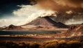 Famous volcanic eruption in Fuerteventura, Canary islands, Spain, imaginary volcano catastrophy on the island, AI