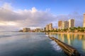 Famous Waikiki Beach at sunset, Oahu Royalty Free Stock Photo