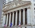 Famous Wall street and the building New York Stock Exchange. Main facade Royalty Free Stock Photo