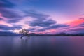 Famous `That Wanaka Three` in New Zealand in the gusty evening wind under pinky sunset sky