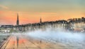 Famous water mirror fountain in front of Place de la Bourse in Bordeaux, France