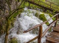 Famous waterfalls in Plitvice National Park, Croatia/ Waterfalls/ wooden walkway / bridge / wood / wet wood Royalty Free Stock Photo