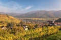 Weissenkirchen village with autumn vineyards against Danube river in Wachau valley,UNESCO Austria Royalty Free Stock Photo