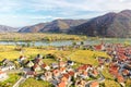 Weissenkirchen village with autumn vineyards, Danube river in Wachau valley, Austria Royalty Free Stock Photo