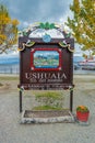 Famous welcome city stand in Ushuaia at Beagle Channel, Tierra del Fuego, Patagonia, Argentina, early Autumn Royalty Free Stock Photo