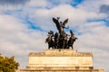 Famous Wellington Arch monument also known as Constitution Arch or as the Green Park Arch with a black bronze quadriga on the top Royalty Free Stock Photo