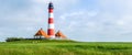 Famous Westerheversand lighthouse at North Sea, Germany Royalty Free Stock Photo