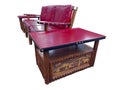 Famous western furniture builder, Thomas Moleworth, carved & built red leather ranch lodge couches, tables.