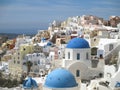 The famous white and blue Greek Islands style architecture of Oia village, Santorini island Royalty Free Stock Photo