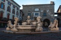 Famous white marble Contarini Fountain in the middle of Piazza Vecchia square in Bergamo Upper Town