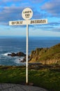 The sign post at Land`s End, Cornwall, England Royalty Free Stock Photo