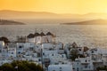 The white windmills situated above Mykonos town, Cyclades, Greece Royalty Free Stock Photo