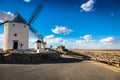 Famous windmills in Consuegra at sunset, province of Toledo, Castile-La Mancha, Spain Royalty Free Stock Photo