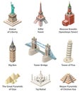 Famous world landmarks vector isometric high detailed isolated icons