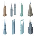 Famous world skyscrapers vector isometric high detailed icons isolated on white background Royalty Free Stock Photo