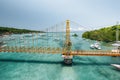 Famous yellow bridge Nusa Lembongan Nusa Ceningan Bali Indonesia Drone Royalty Free Stock Photo