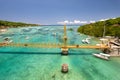 Famous yellow bridge Nusa Lembongan Nusa Ceningan Bali Indonesia Drone Royalty Free Stock Photo