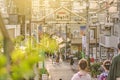 The famous Yuyakedandan stairs which means Dusk Steps at Nishi-Nippori in Tokyo. The landscape overlooking Yanaka Ginza from the