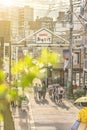 The famous Yuyakedandan stairs which means Dusk Steps at Nishi-Nippori in Tokyo. The landscape overlooking Yanaka Ginza from the Royalty Free Stock Photo