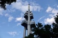 The famous Zizkov Television Tower, unique transmitter tower built in Prague between 1985 and 1992. The tower is an Royalty Free Stock Photo