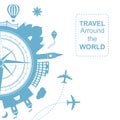 Famouse places. Travel arround the world vector illustration. Travelling by plane, airplane trip in various country.