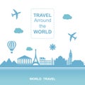 Famouse places. Travel arround the world vector illustration. Travelling by plane, airplane trip in various country.