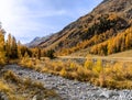 The famouse recreational Roseg Valley in the golden autumn