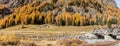 The famouse Roseg Valley in the golden autumn season Royalty Free Stock Photo