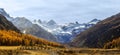 The famouse Roseg Valley with wooden bridge and the Roseg Glacier