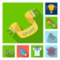 Fan and Attributes flat icons in set collection for design. Sports Fan vector symbol stock web illustration. Royalty Free Stock Photo